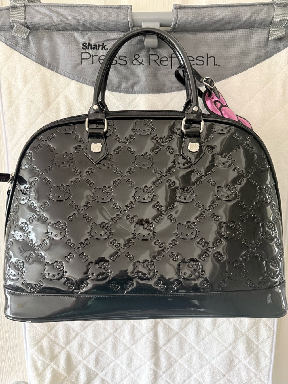 Hello Kitty Sanrio Y2K Black Patent Embossed Large Dome Satchel Bag